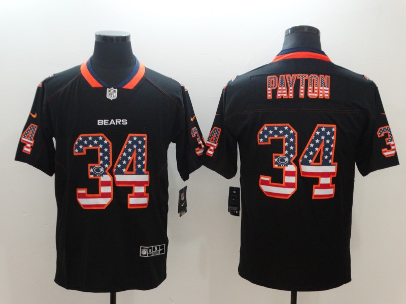 Men's Bears #34 Walter Payton Black USA Flag Color Rush Limited Fashion NFL Stitched Jersey